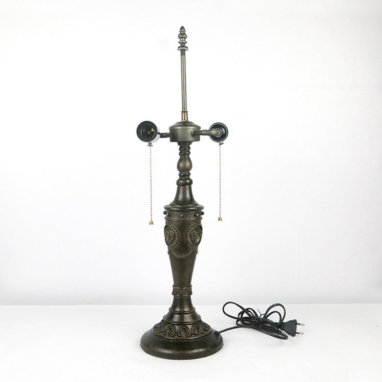 Lampe de table à deux lumières en verre teinté en résine rose Tiffany traditionnelle pour chambre 