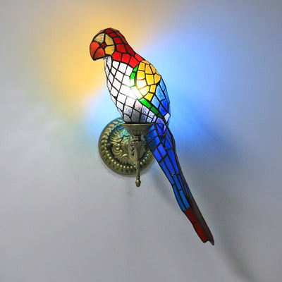 Tiffany Vintage Parrot Stained Glass 1-Light Wall Sconce Lamp