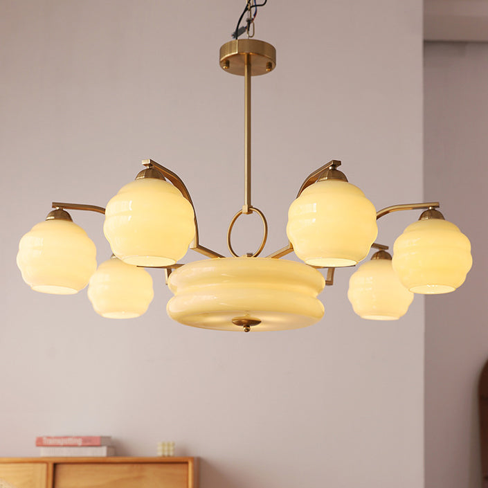 Lustre Moderne à Branches Courbées Style Mi-Siècle avec Baguette Ronde et Globes en Verre et Fer 4/6/8 Lumières pour Salon 