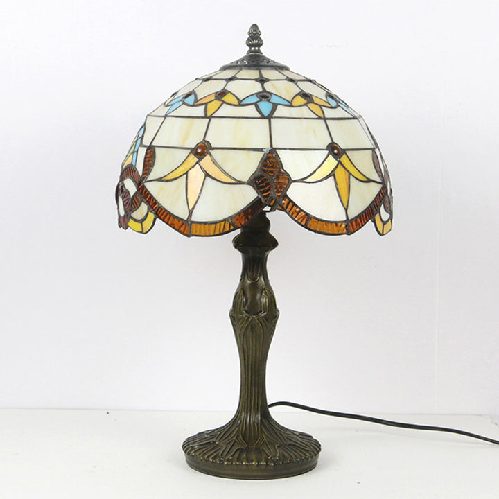 Traditional Tiffany Stained Glass Dome Aolly Base 1-Light Table Lamp For Home Office