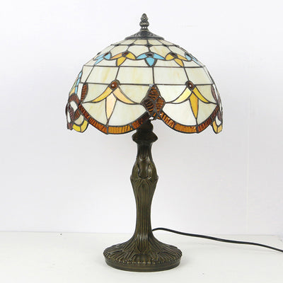 Traditional Tiffany Vintage Stained Glass Dome Aolly Base 1-Light Table Lamp For Home Office