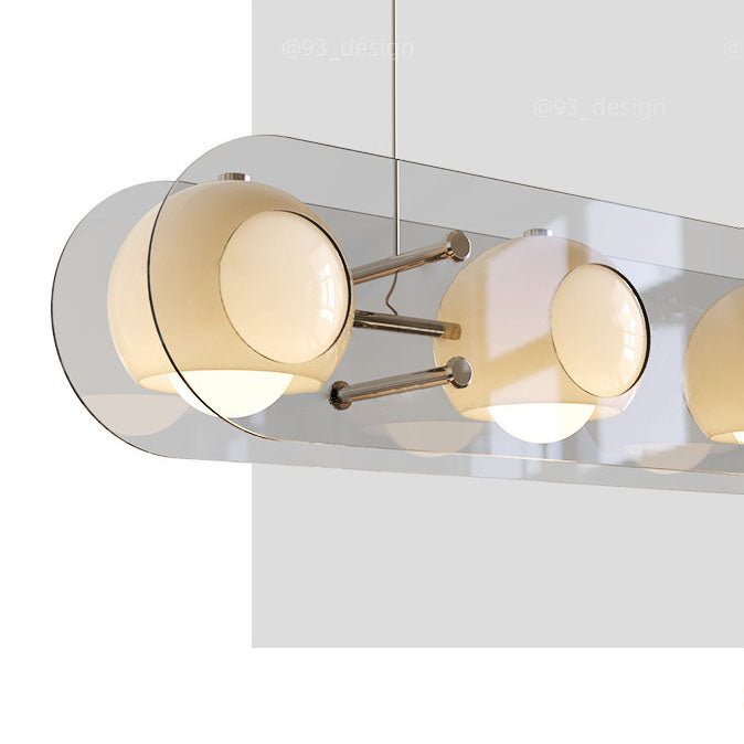 Modern Mid-Century Rectangular Round Globe Iron Acrylic 4-Light Island Light Chandelier For Dining Room