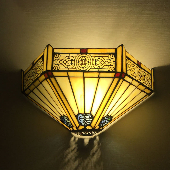 Applique Murale à 1 Lumière en Verre Alliage Tiffany Traditionnel avec Fleur Semi-circulaire et Libellule pour Couloir 