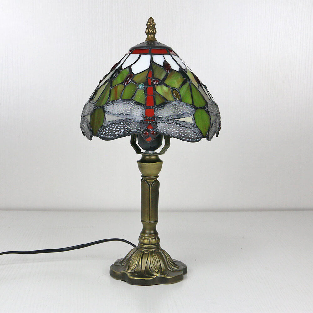 Vintage Tiffany Tierblumen Dekoration Buntglas Kuppel 1-Licht Tischlampe 