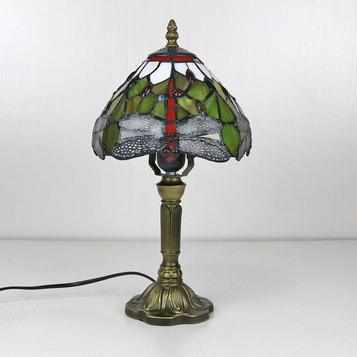 Vintage Tiffany Tierblumen Dekoration Buntglas Kuppel 1-Licht Tischlampe 