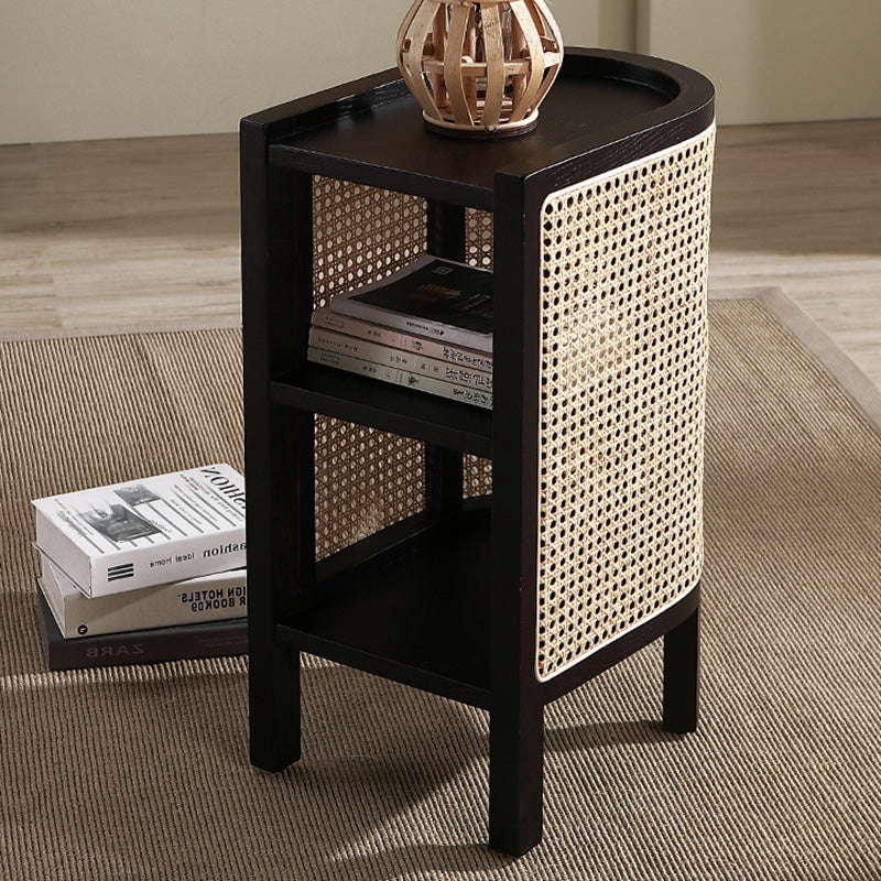 Table de nuit en bois de frêne avec tissage japonais traditionnel semi-circulaire elliptique en rotin à 2 rangements pour le chevet 