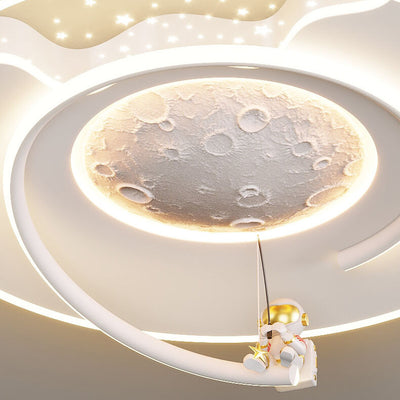 Modern Creative Kids Resin Lunar Astronaut LED Flush Mount Ceiling Light