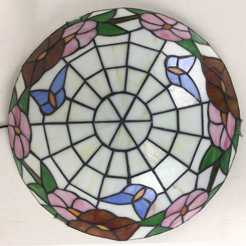 Traditional Tiffany Round Shell Bead Stained Glass 2-Light Flush Mount Ceiling Light For Hallway