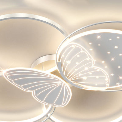 Luz de techo LED empotrada de hierro acrílico creativa contemporánea con mariposa para dormitorio 