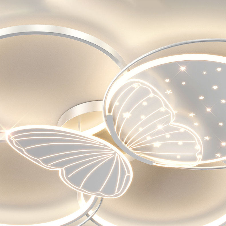 Luz de techo LED empotrada de hierro acrílico creativa contemporánea con mariposa para dormitorio 