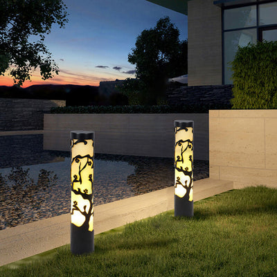 Chinese Solar Plum Cylindrical Galvanized Steel Imitation Lucite LED Lawn Outdoor Landscape Lighting