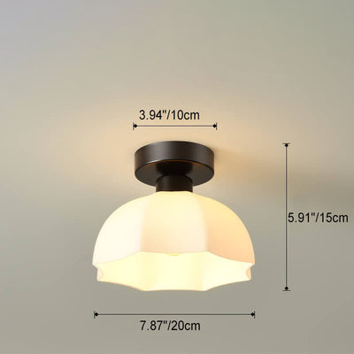 Scandinavian Modern Minimalist Iron Glass Ceramic Flower Diamond 1-Light Semi-Flush Mount Ceiling Light