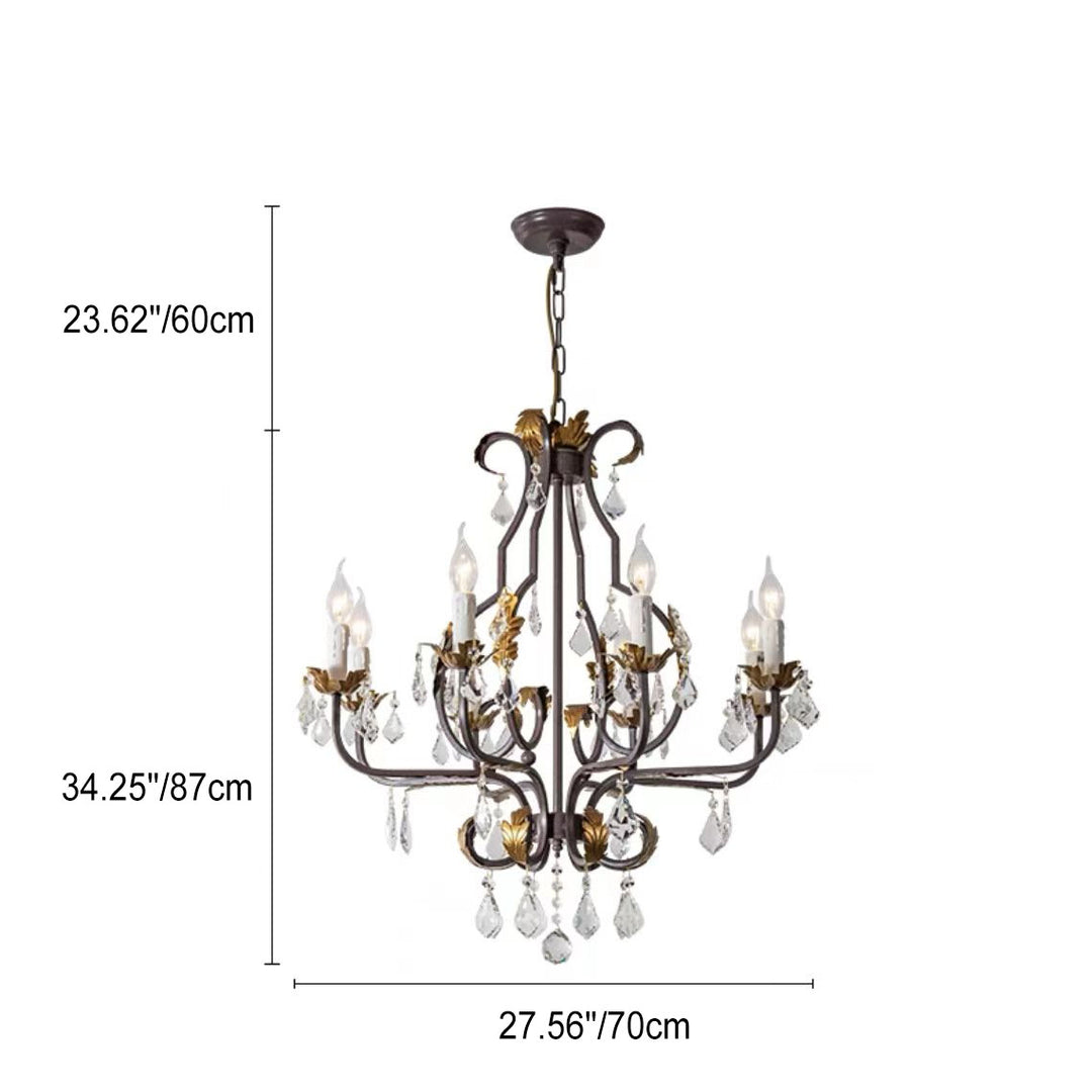 Industrial Vintage Crystal Candelabra Rusty Iron Lamp Arm 6/8 Light Chandelier