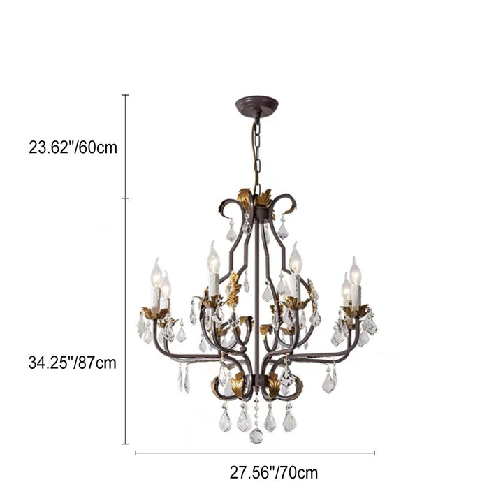 Industrial Vintage Crystal Candelabra Rusty Iron Lamp Arm 6/8 Light Chandelier