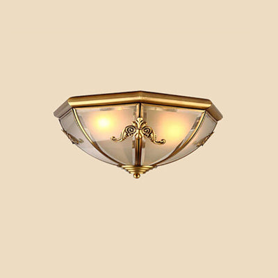 European Luxury Full Copper Conical Glass Lampshade 2/3/6-Light Flush Mount Ceiling Light