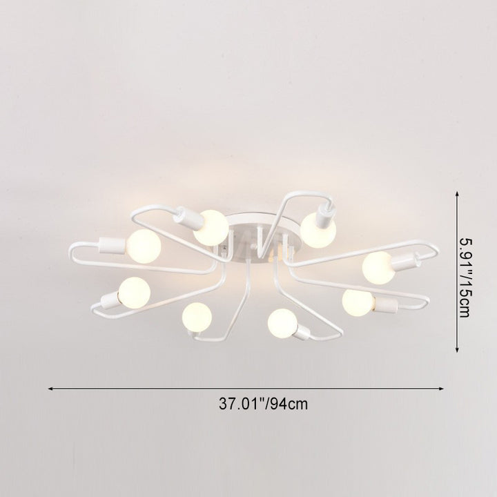 Ligne de tube incurvé nordique contemporain Fer 6/8 lumières Plafonnier semi-encastré pour salon 