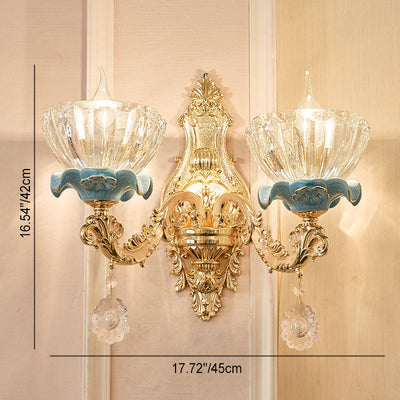 Aplique de pared de cristal de aleación de zinc con pétalos de flores tradicionales europeas 1/2 para sala de estar 