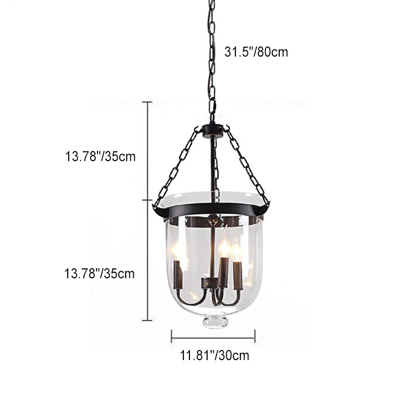 Traditioneller rustikaler runder Glas-Eimer Eisen-Kerzenhalter 3-Licht Kronleuchter für Wohnzimmer 