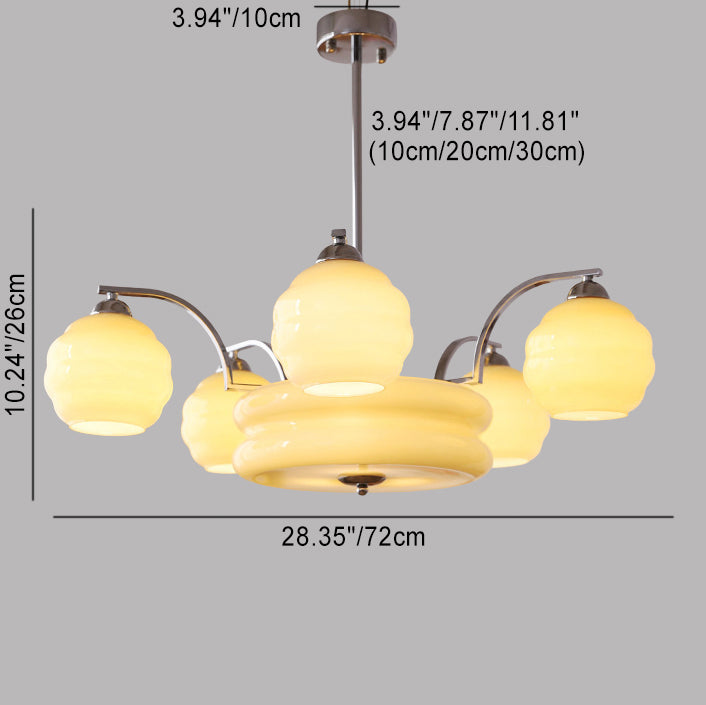 Lustre Moderne à Branches Courbées Style Mi-Siècle avec Baguette Ronde et Globes en Verre et Fer 4/6/8 Lumières pour Salon 
