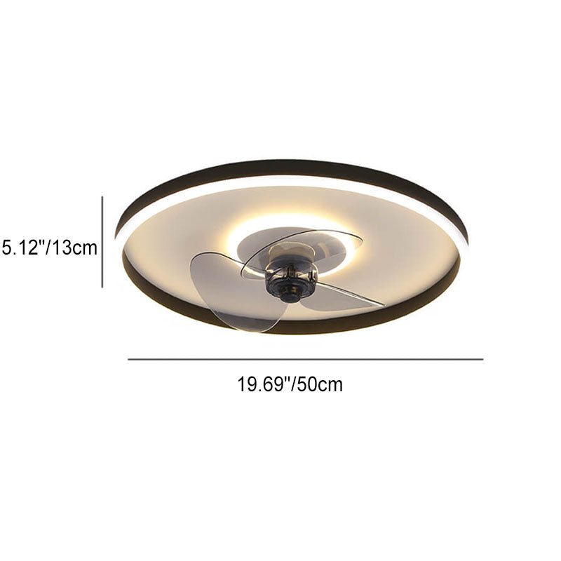 Contemporary Nordic Round Iron Silicone Aluminum Invisible LED Flush Mount Ceiling Fan Light For Living Room &amp; Bedroom
