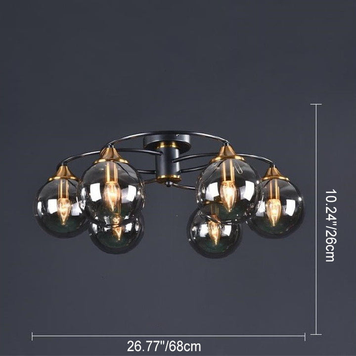 Moderne Mid-Century Eisenrahmen Magic Bean Glasschirm 4/6-Licht Halbbündige Deckenleuchte für Wohnzimmer 