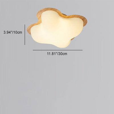 Traditional Japanese Iron Imitation Wood Grain Cloud PE Shade LED Semi-Flush Mount Ceiling Light For Hallway