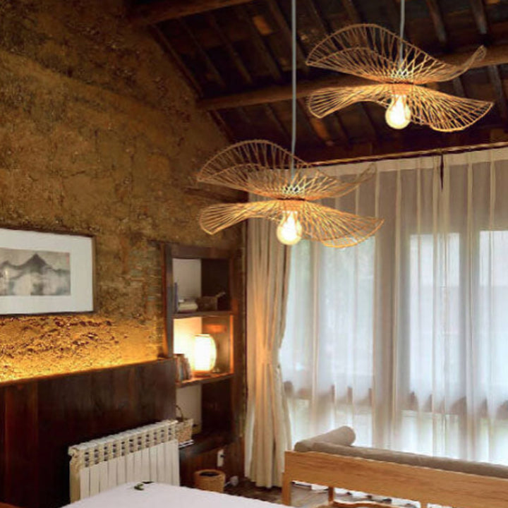 Modern Bamboo Weaving 1-Light Butterfly Pendant Light
