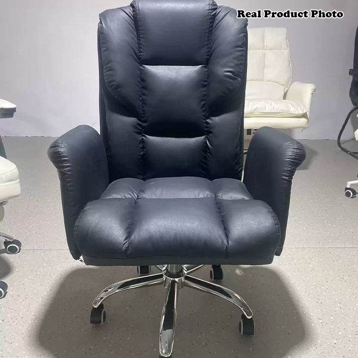 Chaise de bureau moderne minimaliste en cuir PU métal rectangulaire carrée avec dossier, accoudoirs et repose-pieds pour la maison et le bureau 