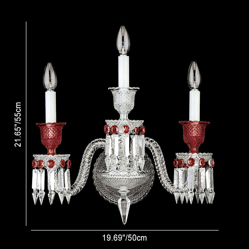 Traditionelle europäische Zylinderzweigpfeil-Kristallglas-Wandleuchterlampe mit 2/3 Lichtern für Wohnzimmer 