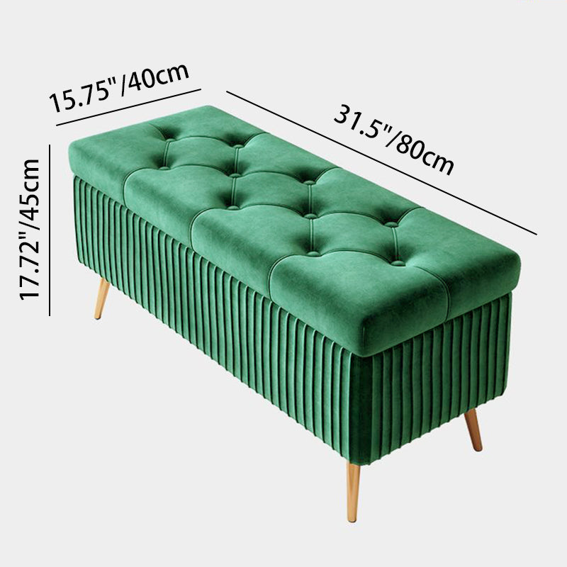 Banco moderno de lujo rectangular con estructura de madera maciza y espuma de terciopelo 1-almacenamiento para la entrada 