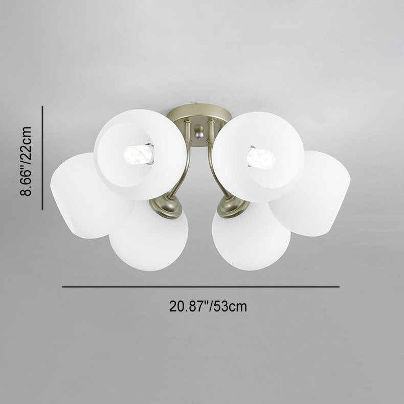 Nordic Minimalist White Half-Round Metal Glass 4/6-Light Semi-Flush Mount Light