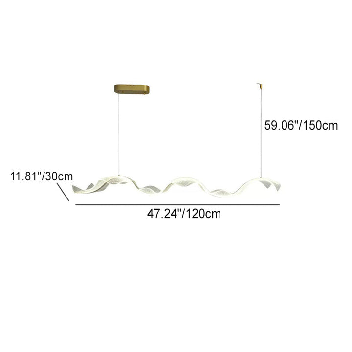 Lustre moderne en acrylique à LED pour salle à manger avec ruban en forme de vague et rectangle créatif contemporain 