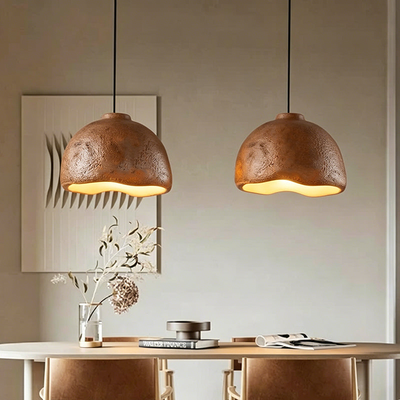 Contemporary Nordic Rough Rock Texture Semicircular 1-Light Pendant Light for Dining Room