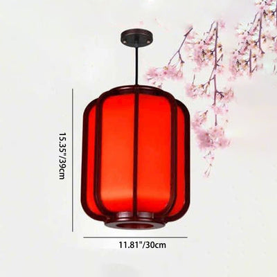 Lanterne chinoise moderne en bois imitation peau de mouton, luminaire suspendu à 1 lumière 
