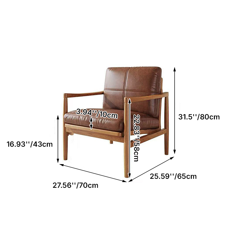 Tradicional Vintage Rectangular Imitación de Cuero Aceitado Terciopelo Silla de Acento de Madera de Caucho Respaldo Reposabrazos Para Sala de Estar 