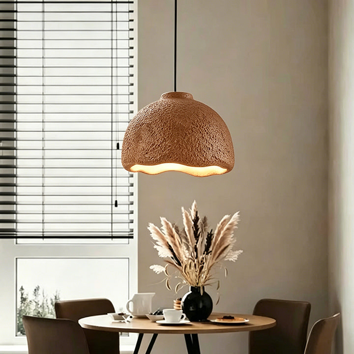 Contemporary Nordic Rough Rock Texture Semicircular 1-Light Pendant Light for Dining Room