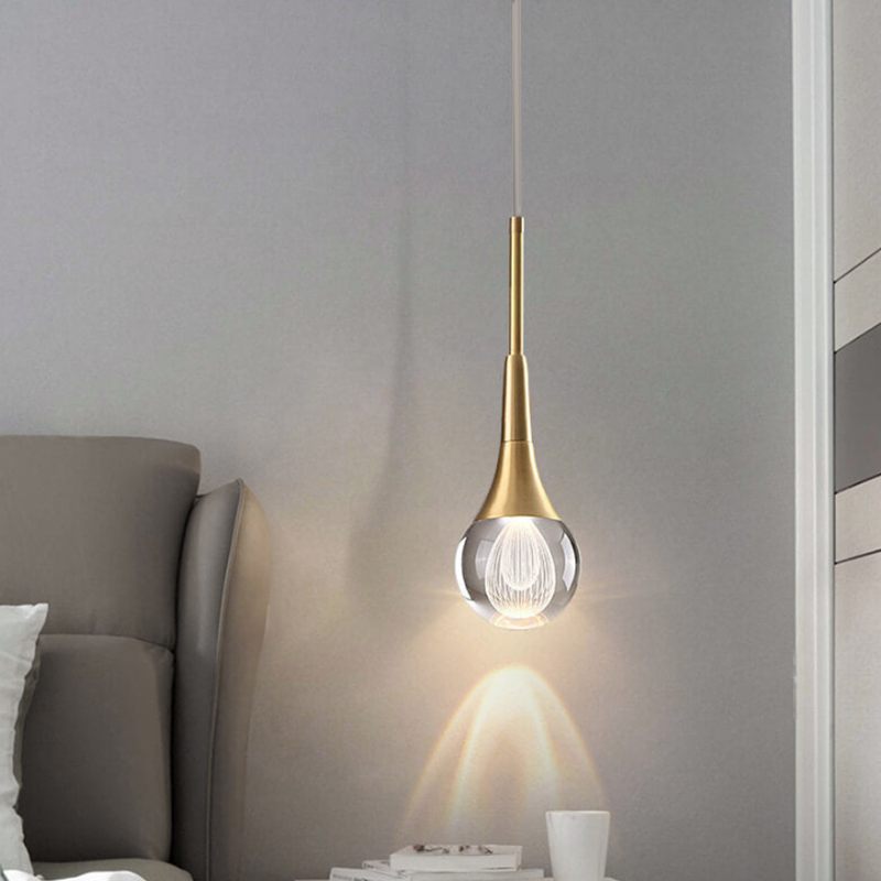Modern Luxury Glass Brass Teardrop LED Pendant Light For Living Room &amp; Bedroom