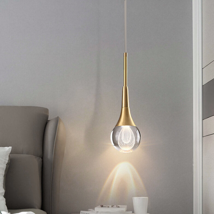 Modern Luxury Glass Brass Teardrop LED Pendant Light For Living Room &amp; Bedroom