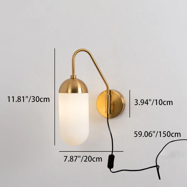 Zeitgenössische nordische Eisen-Glas-Säulen-Wandlampe mit 1 Licht und schwenkbarem Arm, langem Stab, für Wohnzimmer und Schlafzimmer 