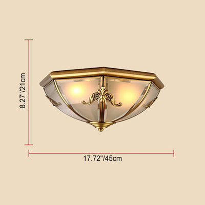 European Luxury Full Copper Conical Glass Lampshade 2/3/6-Light Flush Mount Ceiling Light
