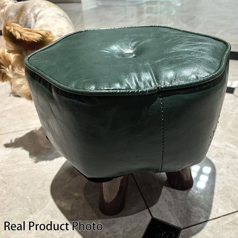 Contemporary Nordic PU Leather Pine Wood Flower-Shaped Low Stool For Living Room