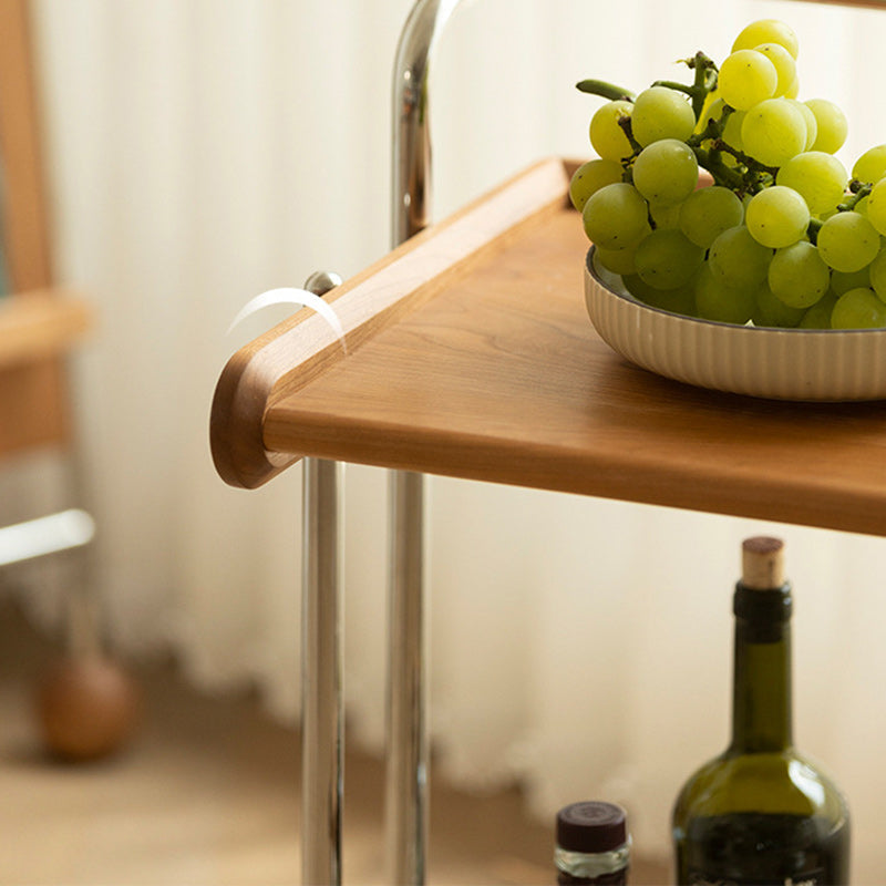 Traditioneller Vintage rechteckiger Massivholz-Edelstahl-Beistelltisch mit 2 Ebenen für das Wohnzimmer 