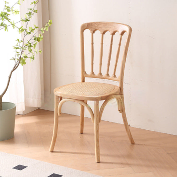 Chaise de salle à manger traditionnelle vintage en rotin rond avec dossier en bois massif 