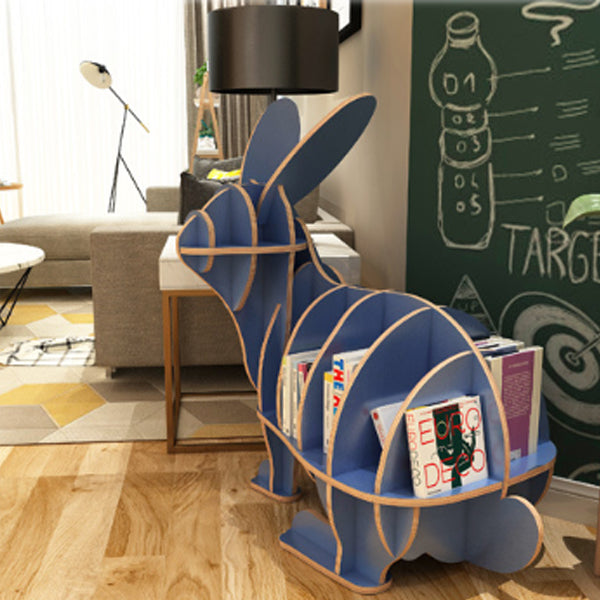 Contemporary Creative Rabbit-Shaped Solid Wood Bookshelf 5-Shelf For Living Room