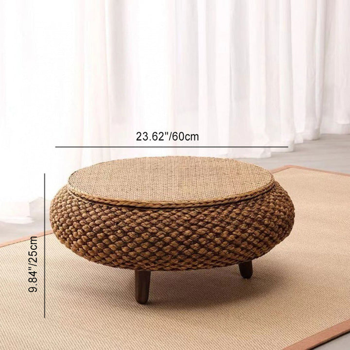 Traditional Japanese Oval Narcissus Rattan Poplar Wood Coffee Table Storage For Living Room