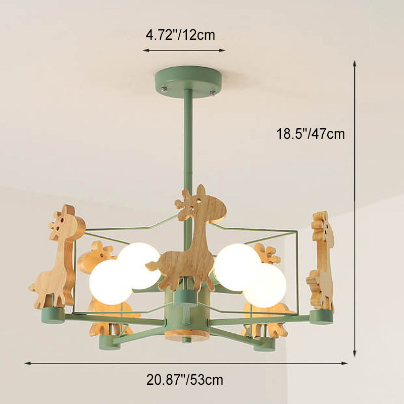 Skandinavischer moderner Kinder-Giraffen-Diamant-Pentagramm-Eisen-5-Licht-Insel-Kronleuchter 