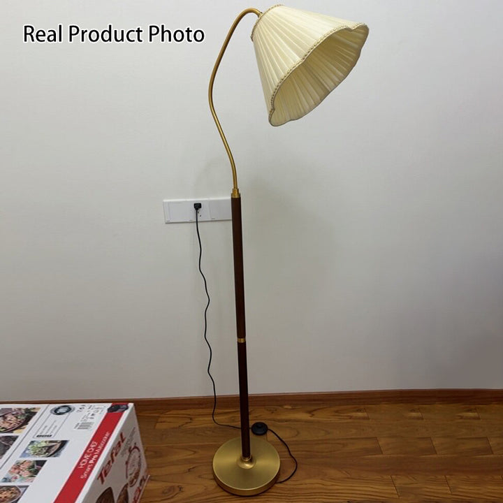 Japanische Vintage-Blume Massivholz Eisen Stoff 1-Licht Stehlampe 