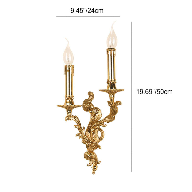French Vintage Brass Candle 2/3 Light Wall Sconce Lamp