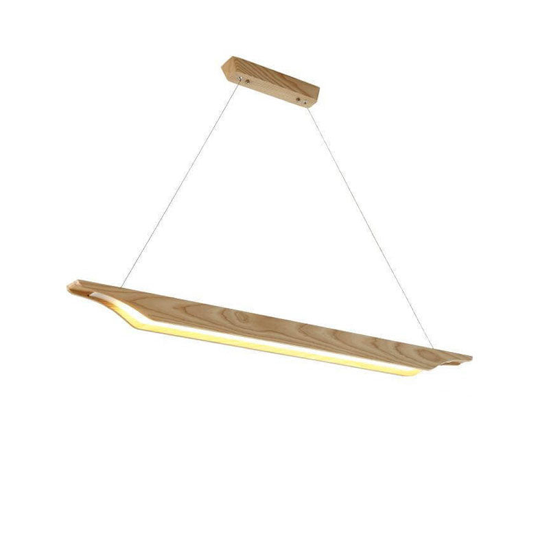 Japanese Minimalist Long Strip Ash Wood Acrylic Shade LED Island Light Pendant Light