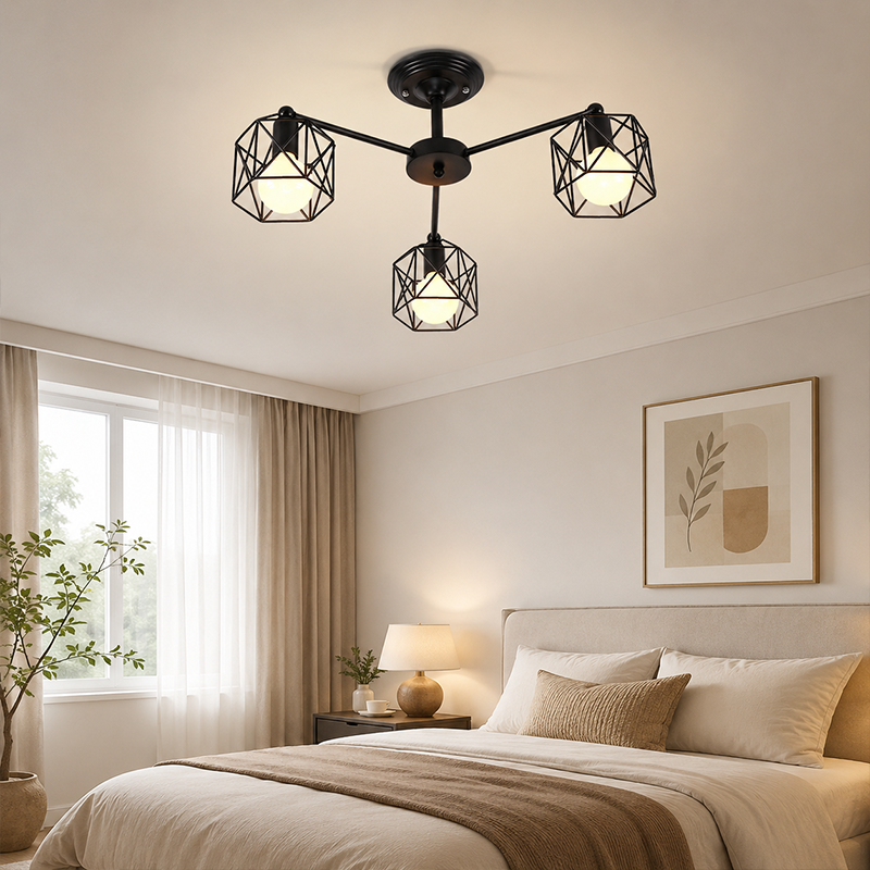 Modern Minimalist Geometric Iron 3-Light Chandelier For Living Room